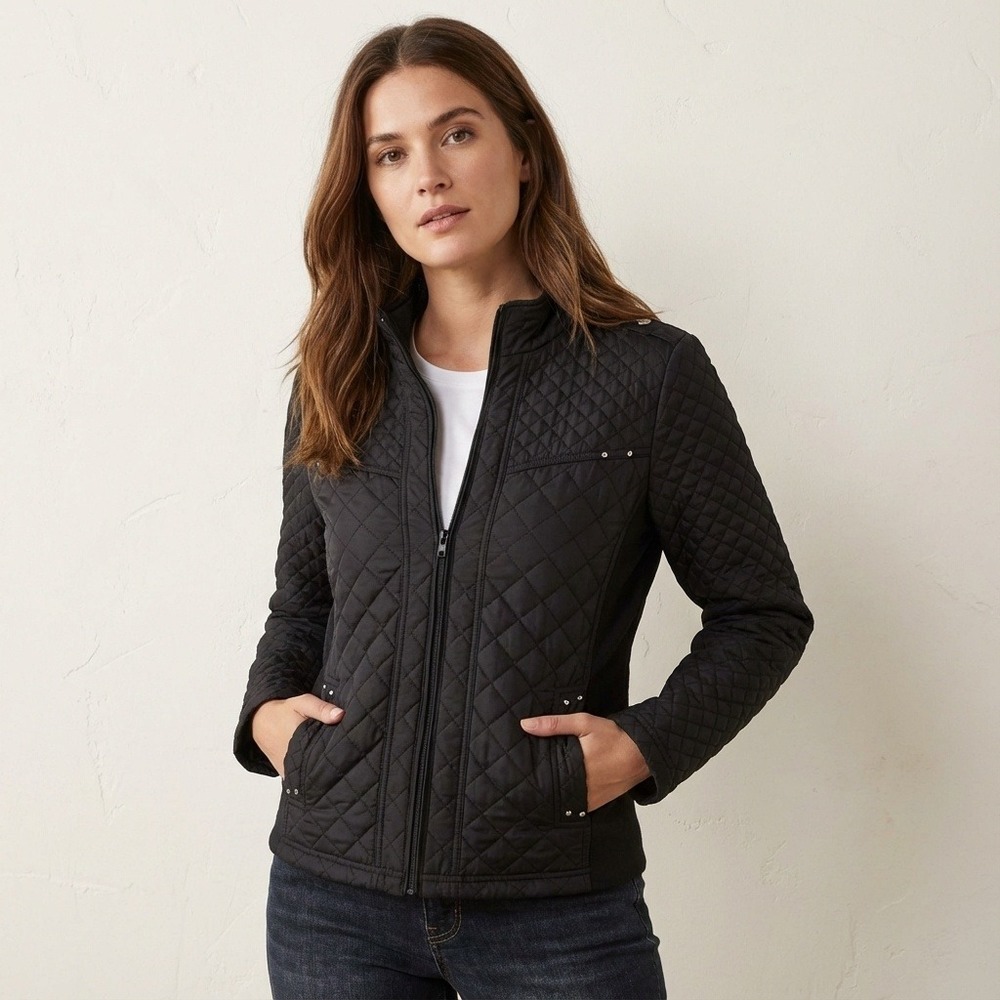 WEATHERPROOF Womens Quilted Jacket Black Full Zip Collar Neck Large
